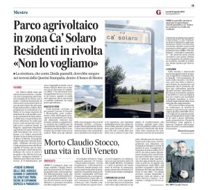 2024-08-12 Gazzettino No al parco agrivoltaico di ca solaro - art