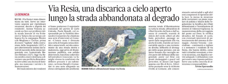 2025-05-29 Via Resia dimenticata da tutti. Serve un intervento urgente per sicurezza, decoro e dignità dei residenti”