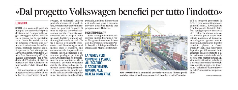 2025-06-05 Gazzettino Benefici all indotto Cereal Docks e 9-Tech a Marghera e Fusina