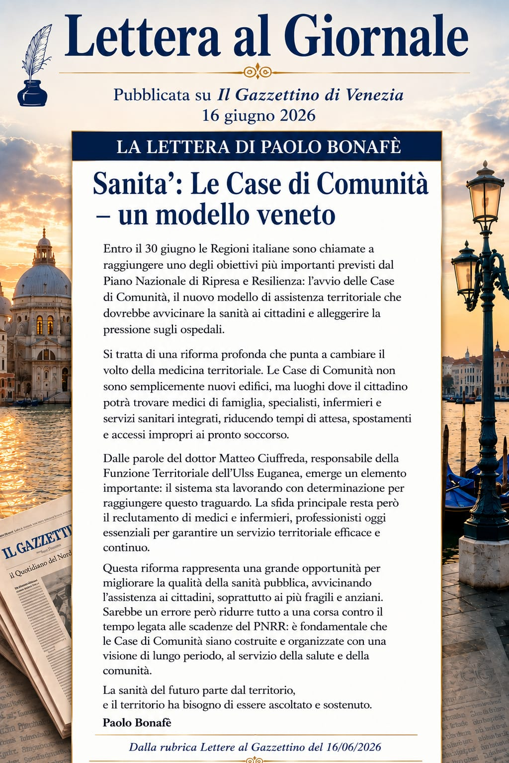 Lettera al Giornale : Case di Comunità - Modello veneto